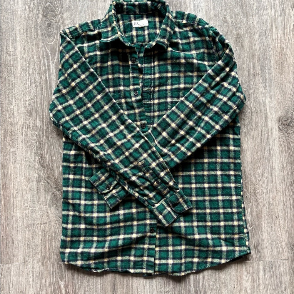 Gap 100% Cotton Green & Yellow Fleece Flannel - Picture 3 of 6